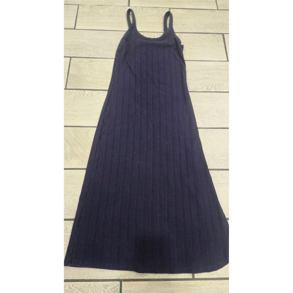 Vitamin A Navy Blue Ribbed Maxi Dress Sleeveless Scoop Neck Side Slit Tank Dress